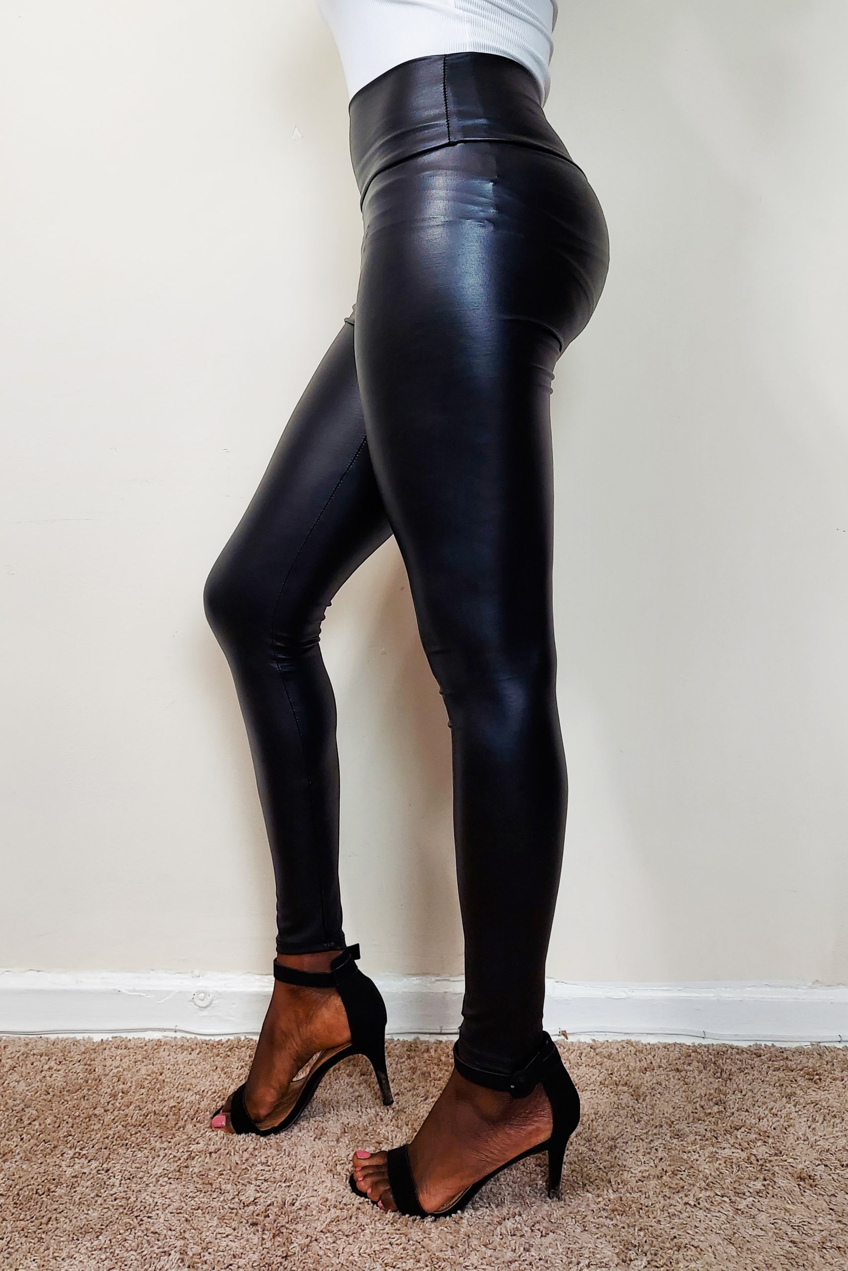 Faux Leather Leggings For Women Tummy Control High Waisted Leather